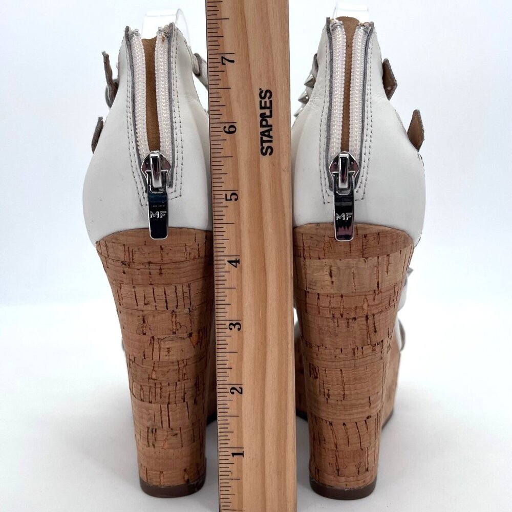 Marc Fisher White Leather Studded Cork Wedge Platform Sandals Heels Size 8M - Picture 4 of 15
